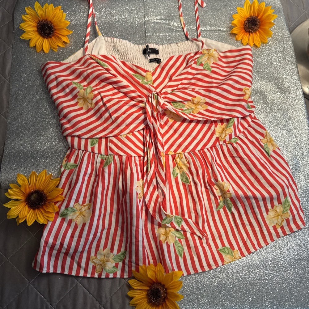 Miss Me Floral striped peplum tank top- faded